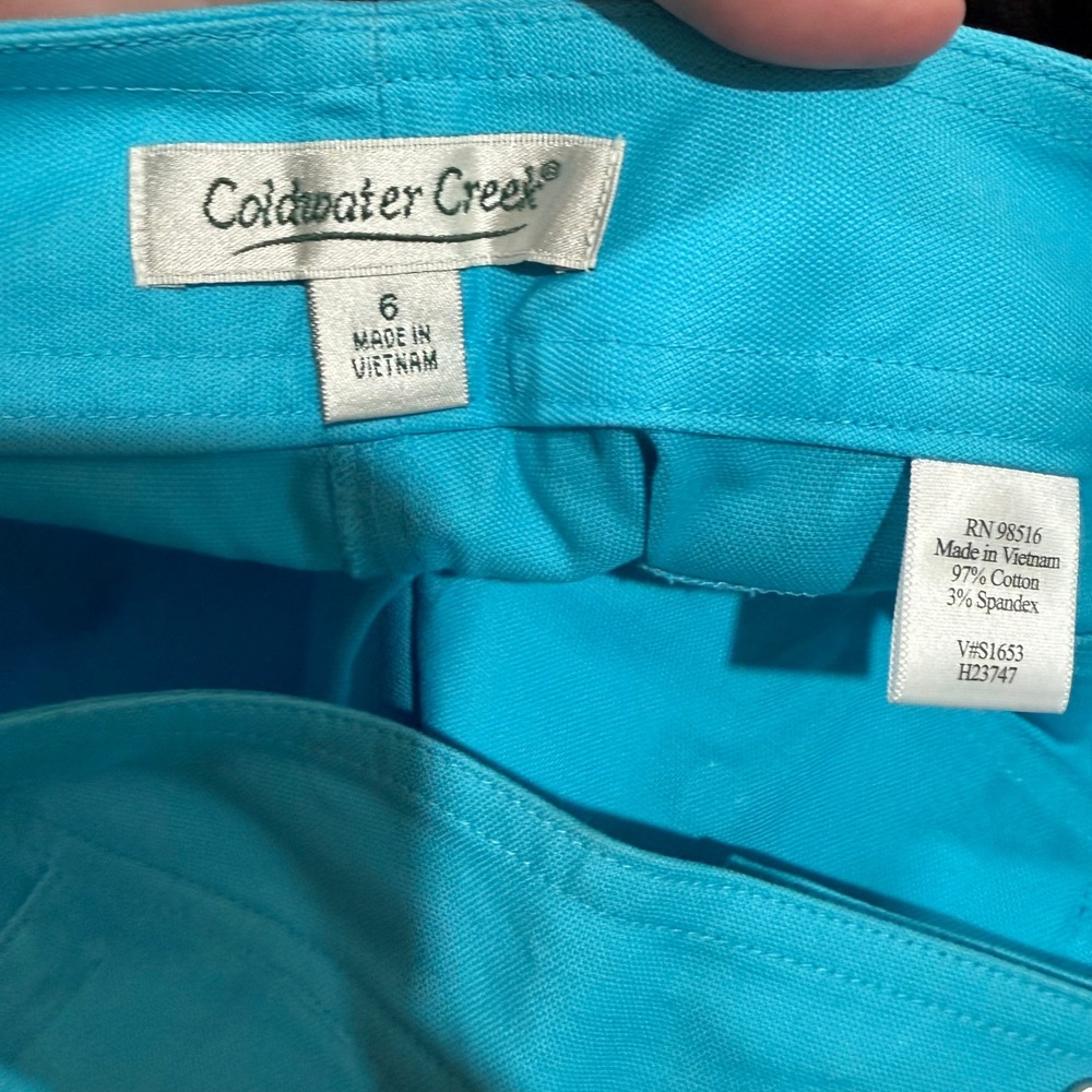 Coldwater Creek Womens Turquoise Blue Cargo Crop Pants Size 6 Cotton Stretch - Picture 4 of 6
